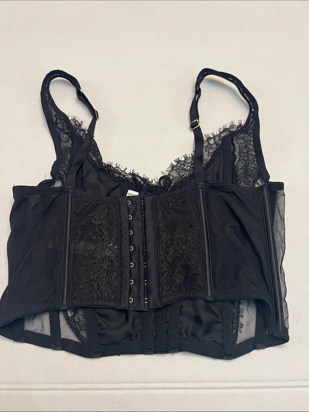 VICTORIA’S SECRET BLACK DREAM ANGELS UNLINED LACE UP CORSET BRA TOP M/DD - Picture 6 of 14